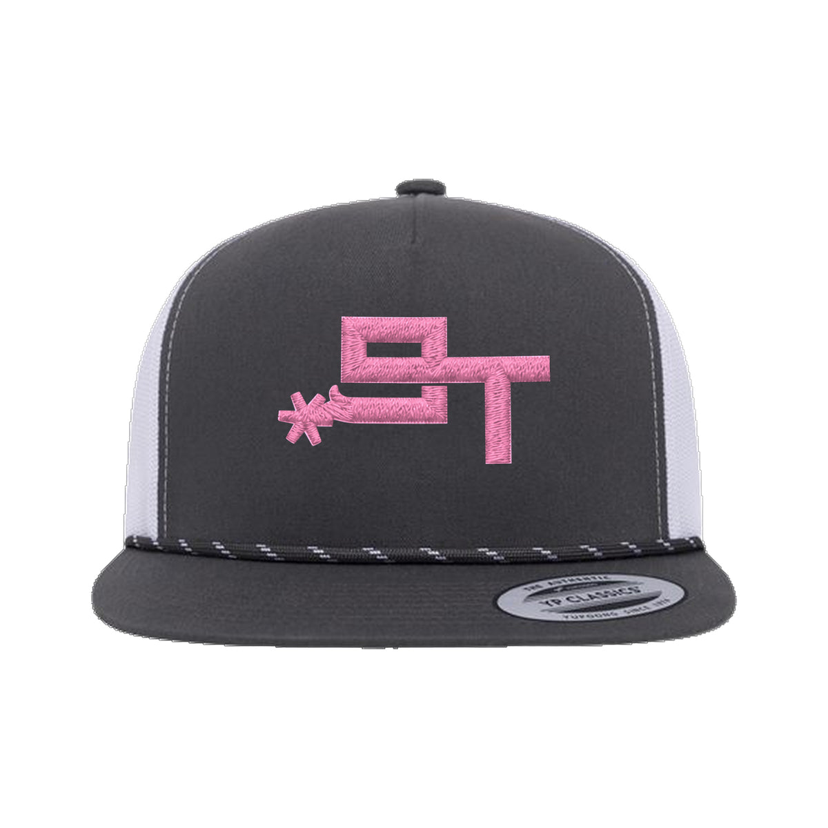 9T Spur Yupoong 6006BD Rope Hat / Charcoal/White / Pink / angle on white
