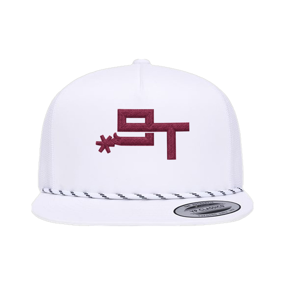 9T Spur Yupoong 6006BD Rope Hat / White / Maroon / angle on white