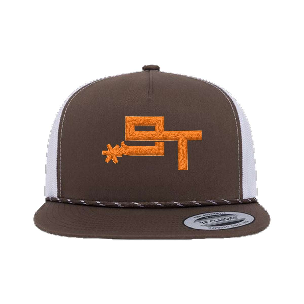 9T Spur Yupoong 6006BD Rope Hat / Brown/White / Orange / angle on white