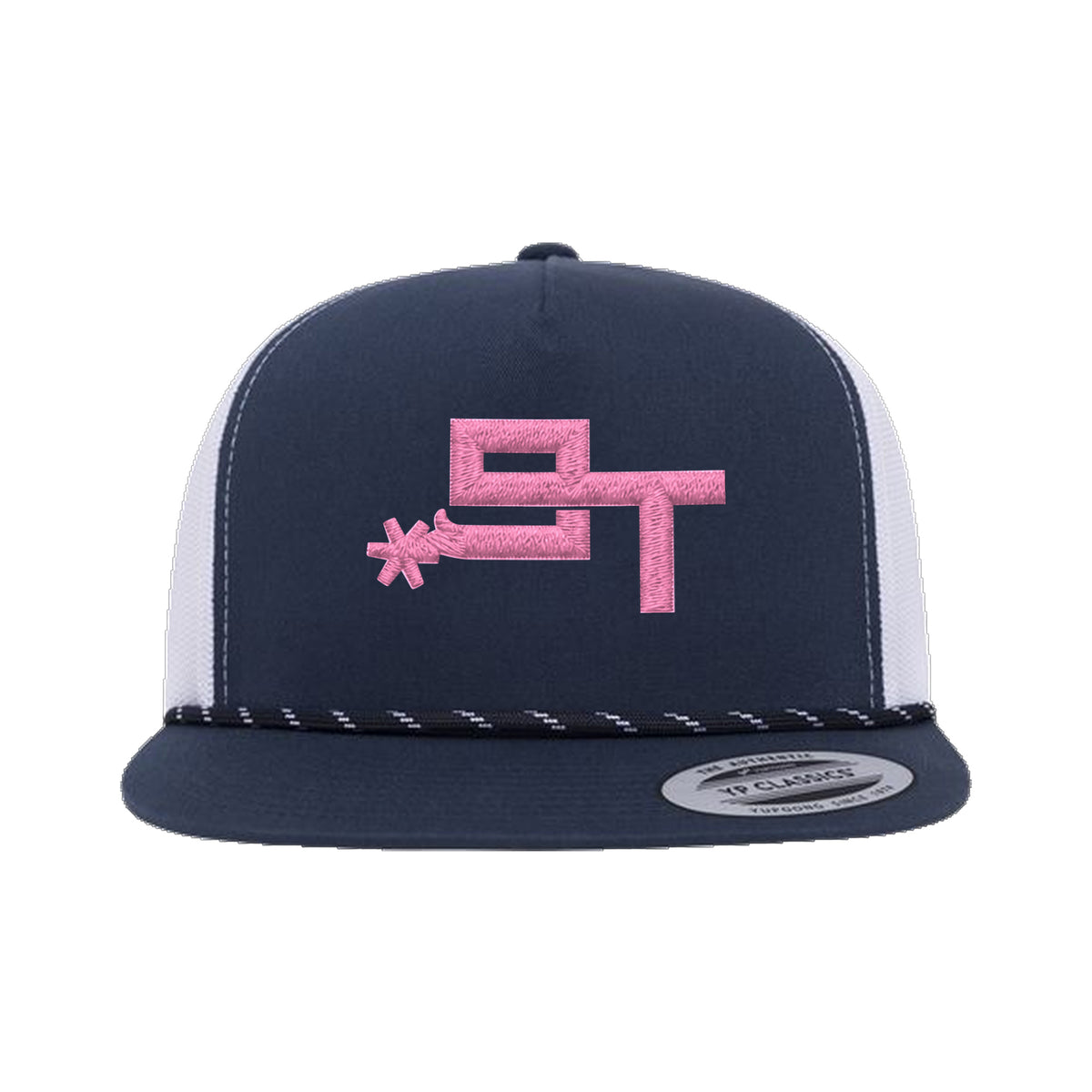 9T Spur Yupoong 6006BD Rope Hat / Navy/White / Pink / angle on white