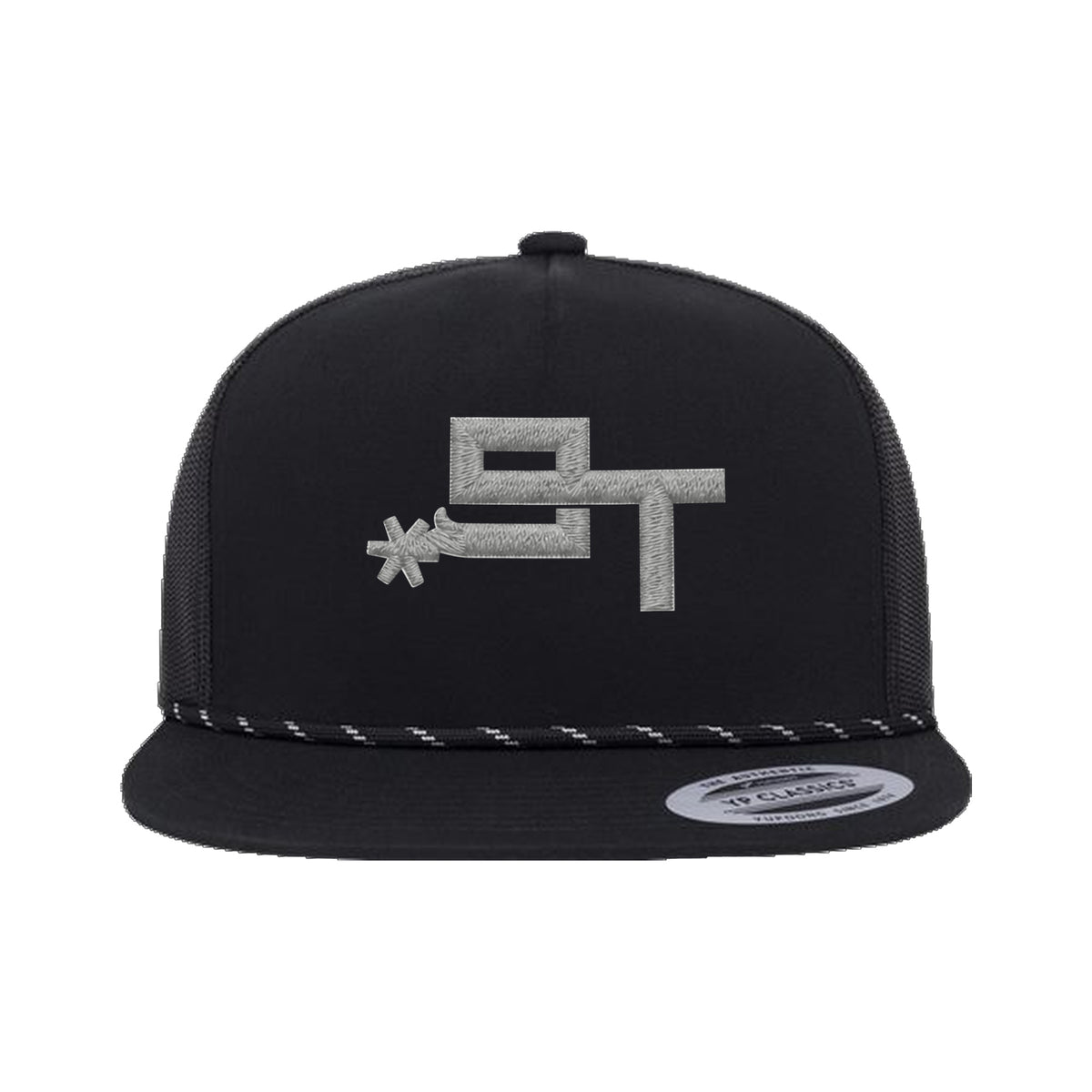 9T Spur Yupoong 6006BD Rope Hat / Black / Grey / angle on white