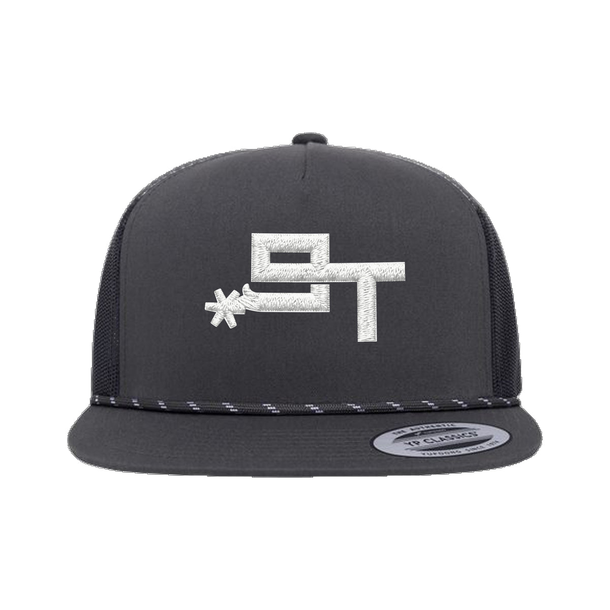 9T Spur Yupoong 6006BD Rope Hat / Charcoal / White / angle on white