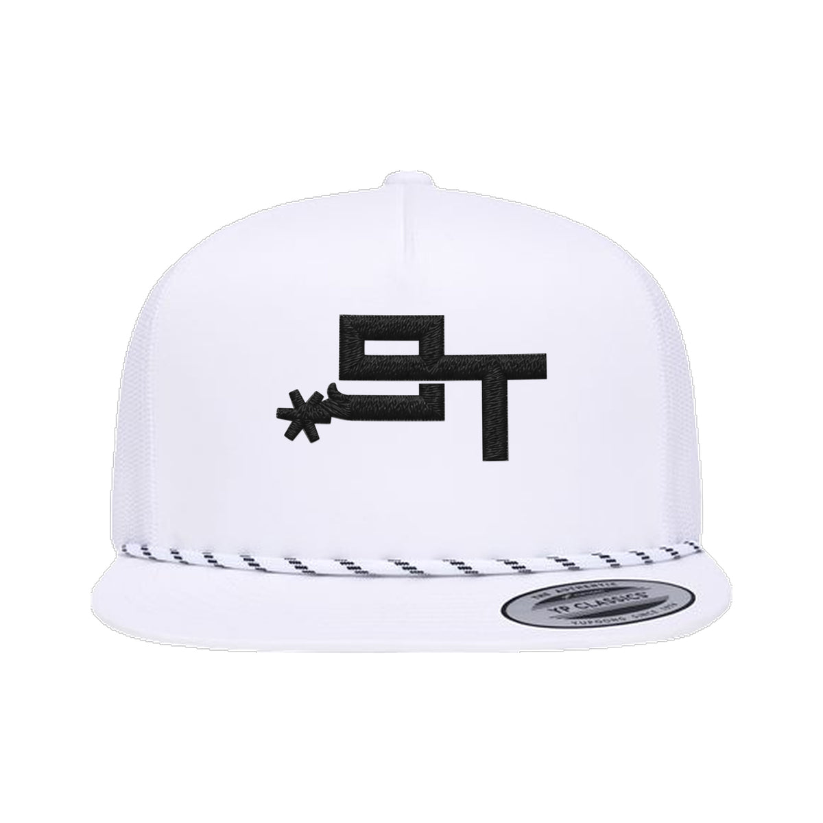 9T Spur Yupoong 6006BD Rope Hat / White / Black / angle on white