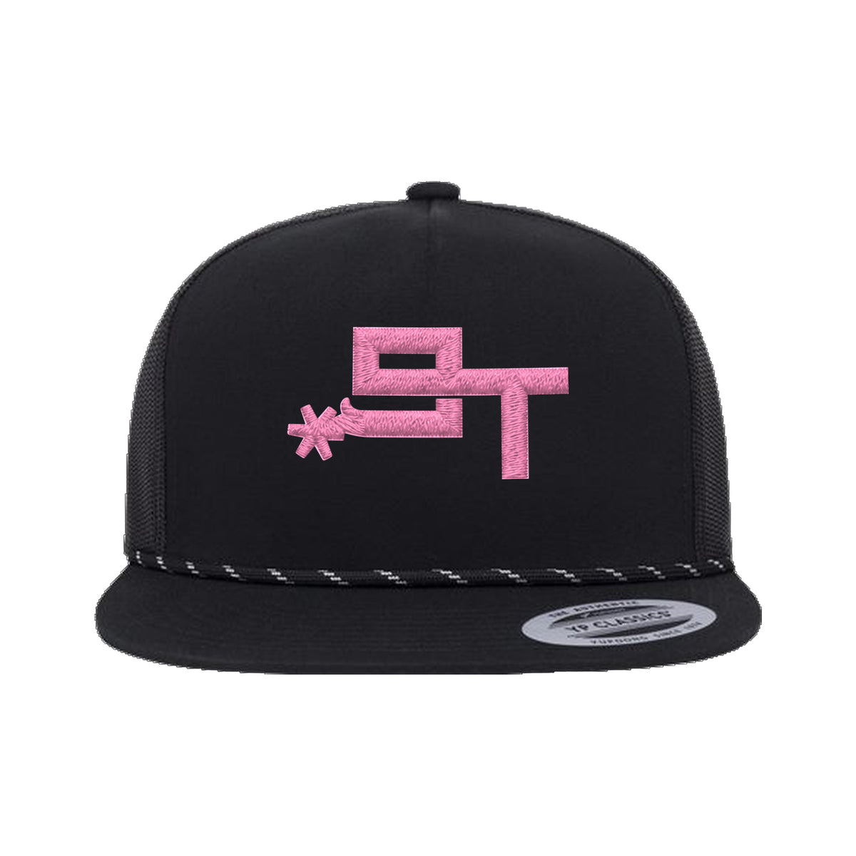 9T Spur Yupoong 6006BD Rope Hat / Black / Pink / angle on white