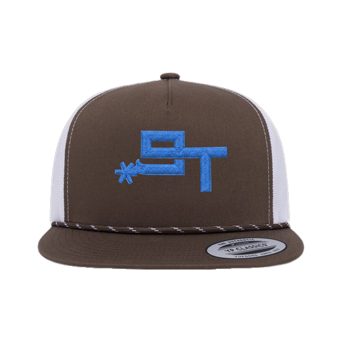 9T Spur Yupoong 6006BD Rope Hat / Brown/White / Blue / angle on white