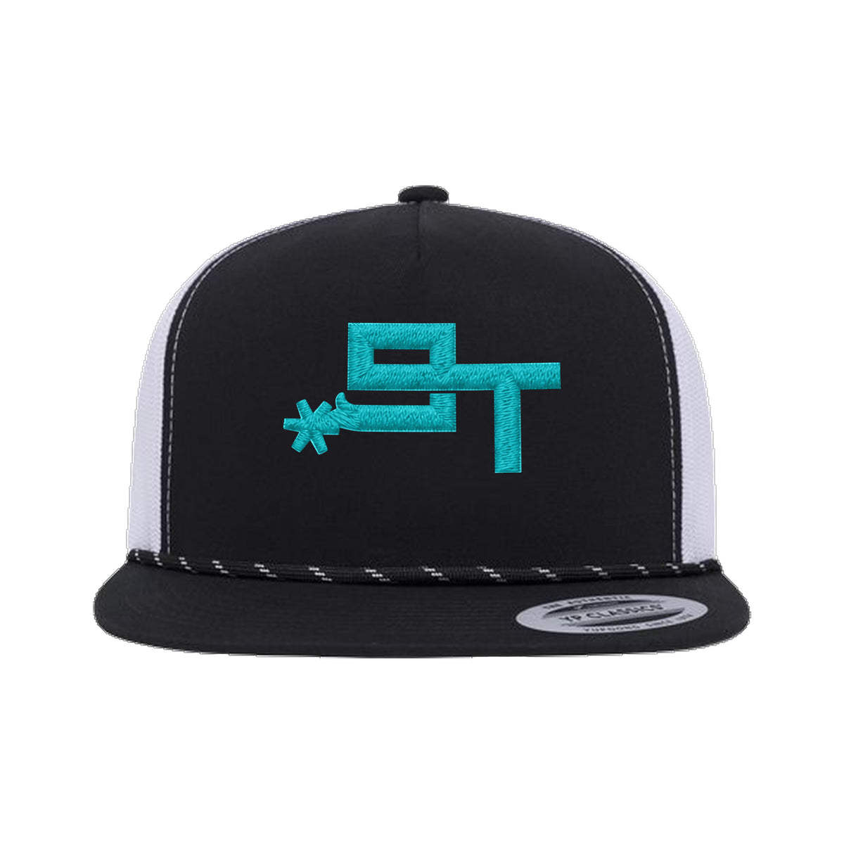 9T Spur Yupoong 6006BD Rope Hat / Black/White / Teal / angle on white