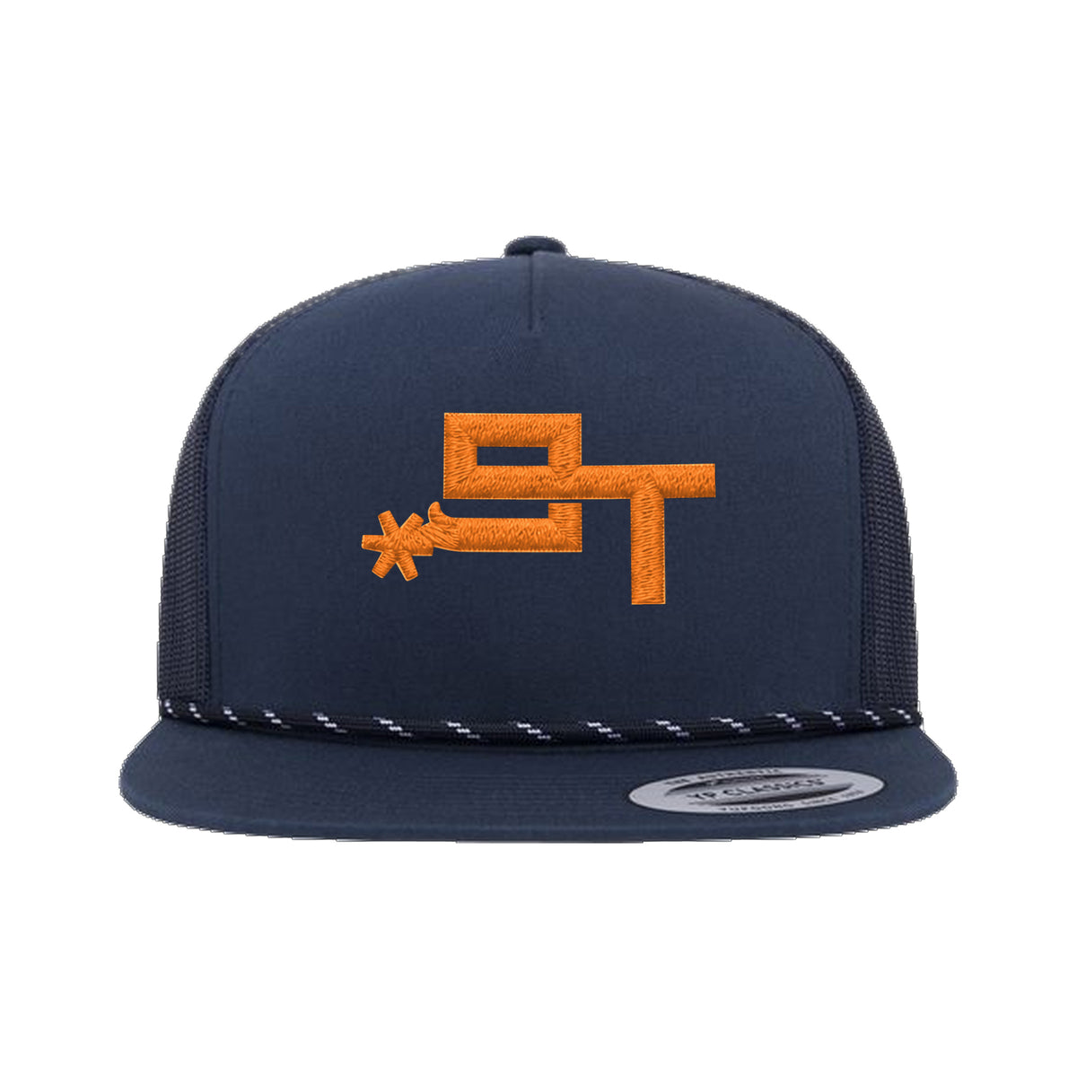 9T Spur Yupoong 6006BD Rope Hat / Navy / Orange / angle on white