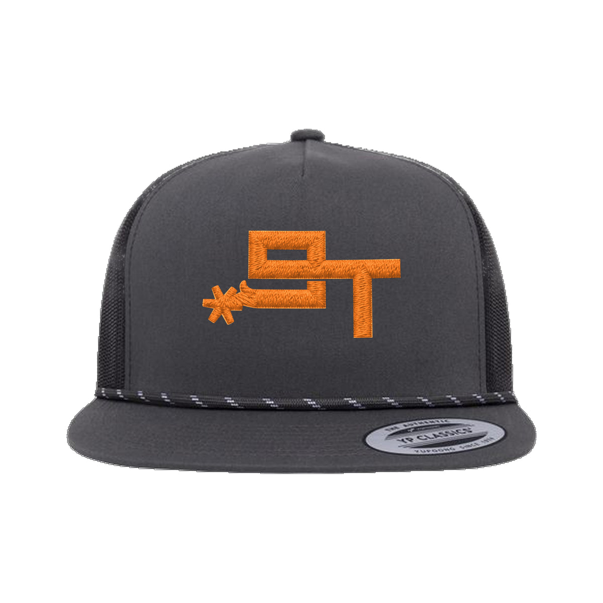 9T Spur Yupoong 6006BD Rope Hat / Charcoal/Black / Orange / angle on white