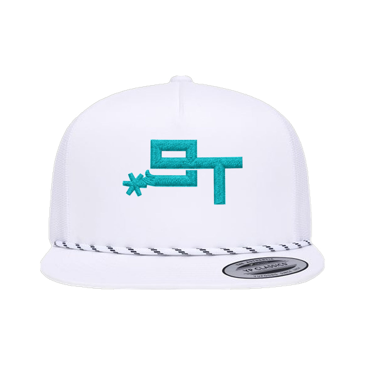 9T Spur Yupoong 6006BD Rope Hat / White / Teal / angle on white