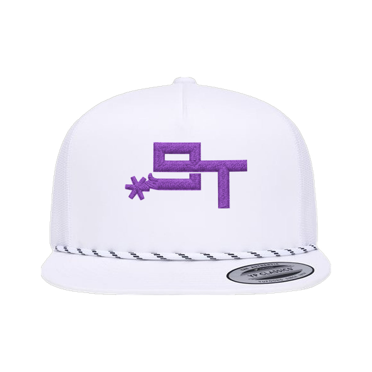 9T Spur Yupoong 6006BD Rope Hat / White / Purple / angle on white