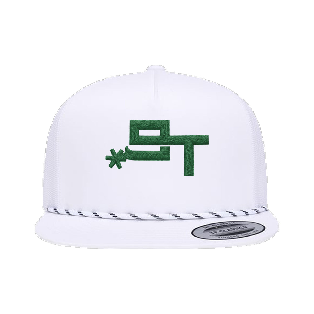 9T Spur Yupoong 6006BD Rope Hat / White / Dark Green / angle on white