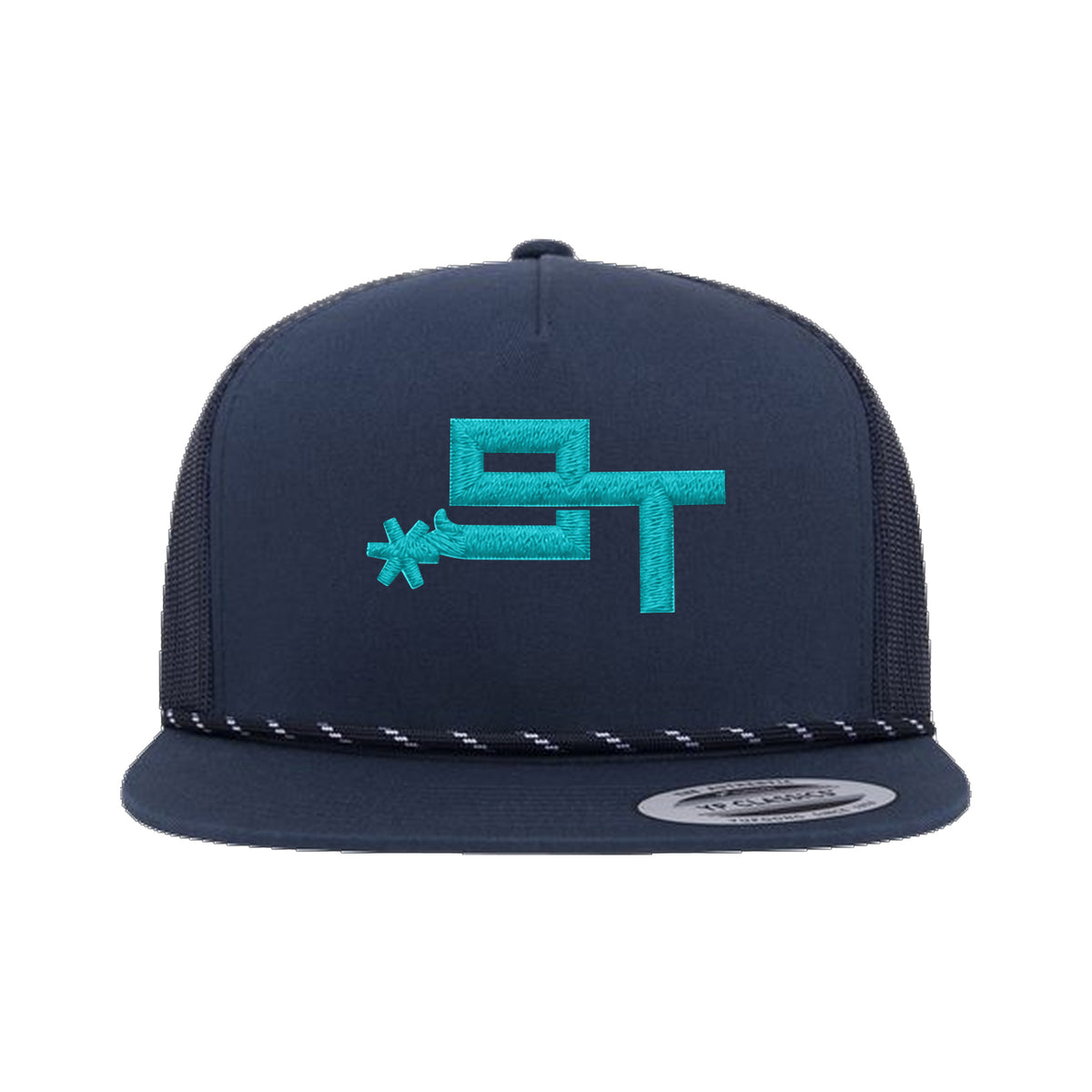 9T Spur Yupoong 6006BD Rope Hat / Navy / Teal / angle on white