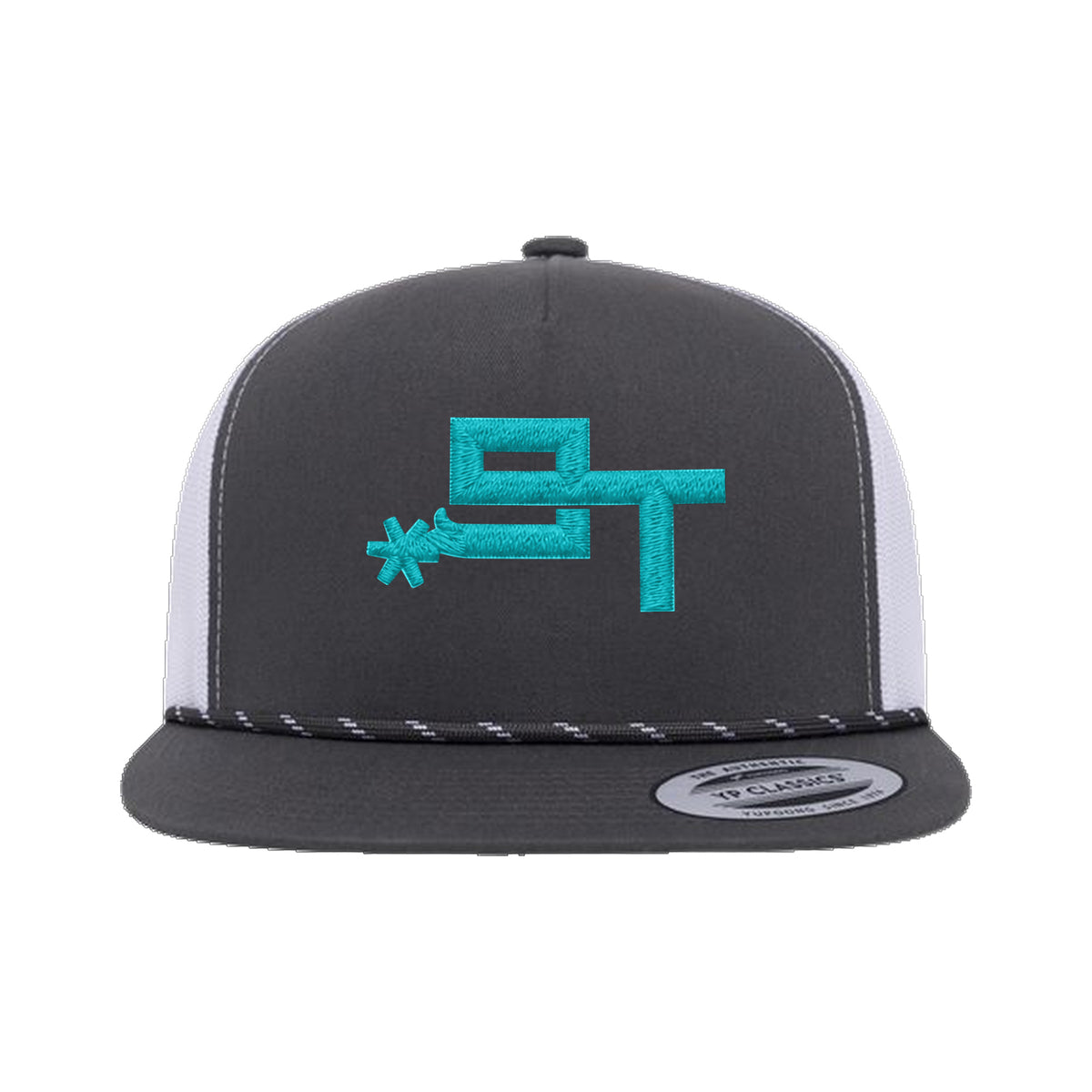 9T Spur Yupoong 6006BD Rope Hat / Charcoal/White / Teal / angle on white