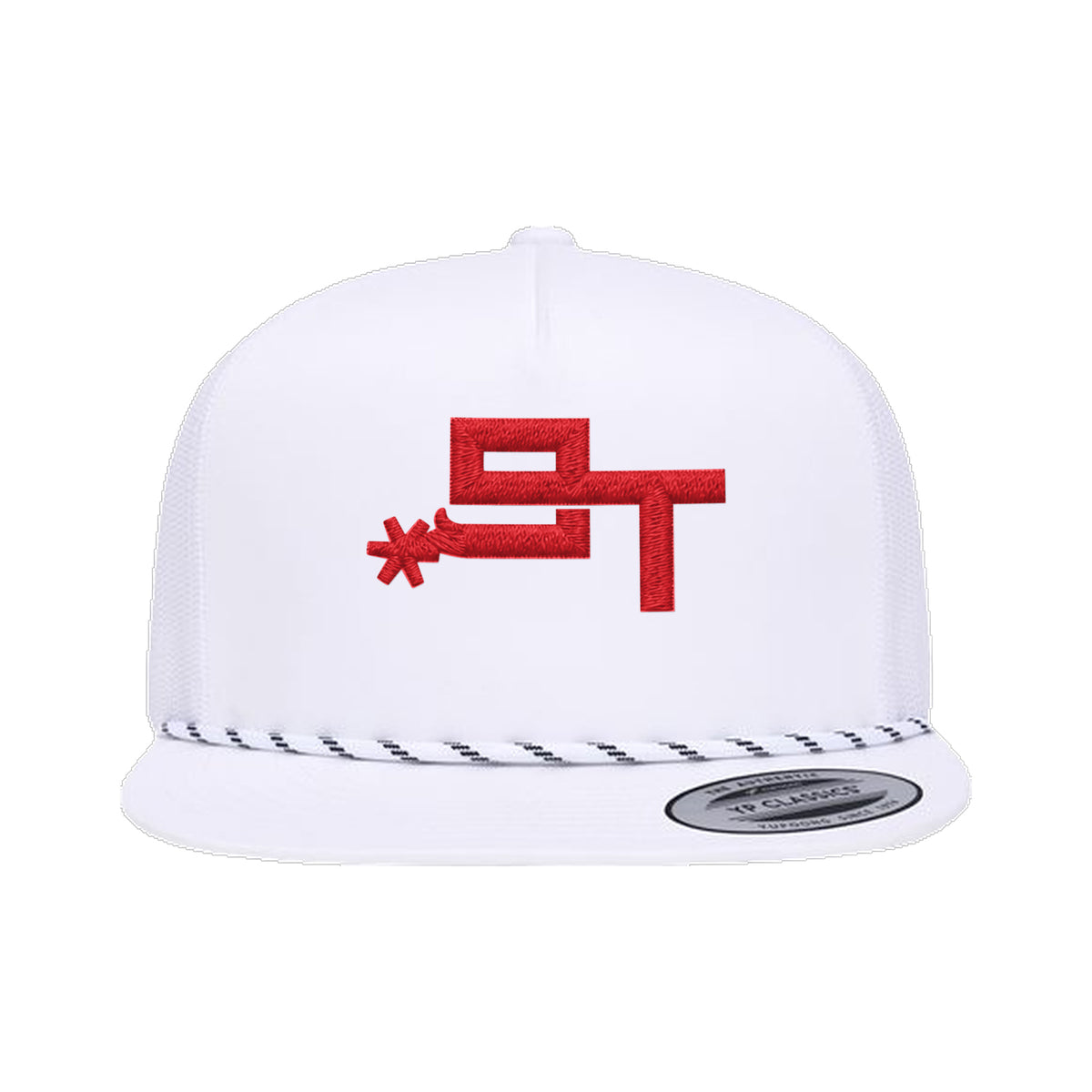 9T Spur Yupoong 6006BD Rope Hat / White / Red / angle on white
