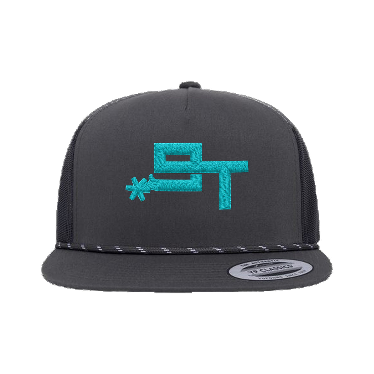 9T Spur Yupoong 6006BD Rope Hat / Charcoal / Teal / angle on white