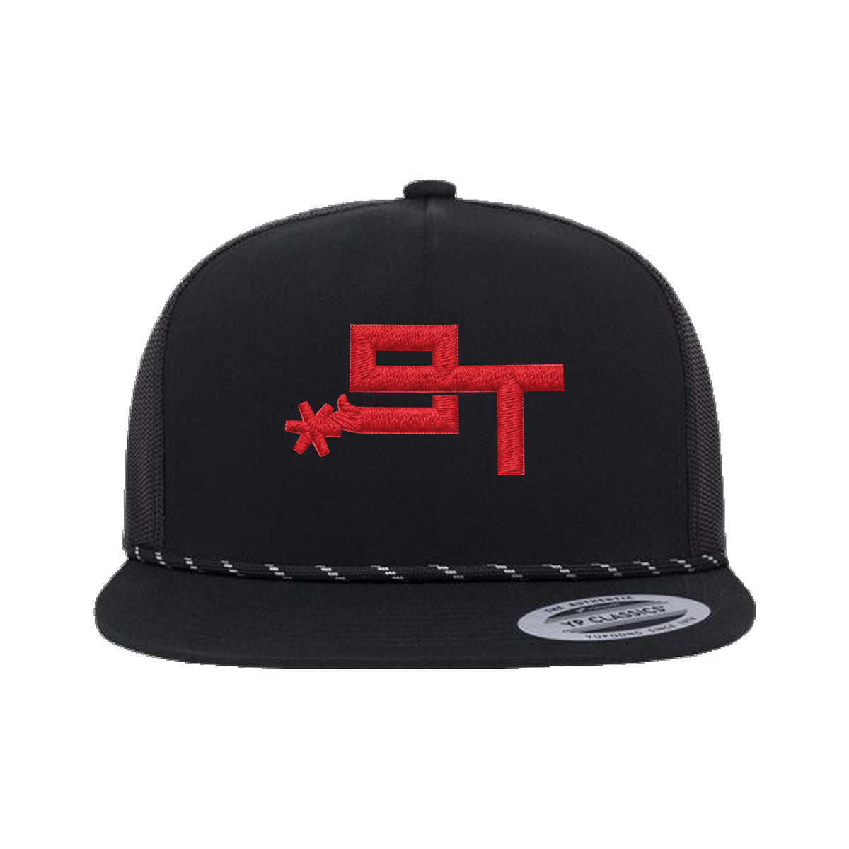 9T Spur Yupoong 6006BD Rope Hat / Black / Red / angle on white