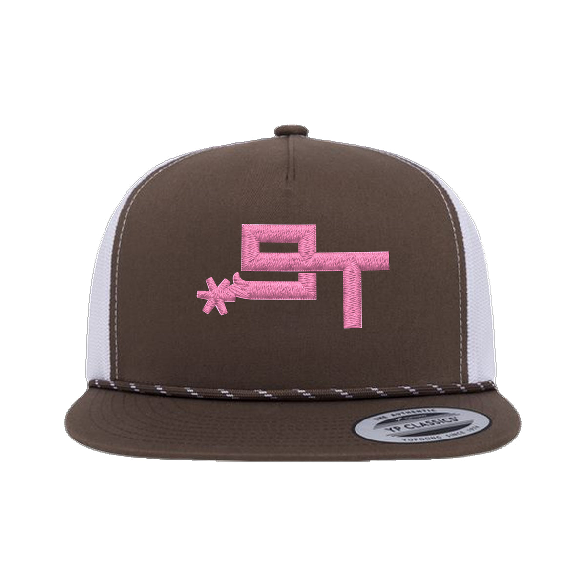 9T Spur Yupoong 6006BD Rope Hat / Brown/White / Pink / angle on white