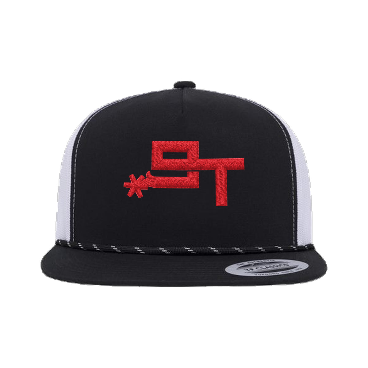 9T Spur Yupoong 6006BD Rope Hat / Black/White / Red / angle on white