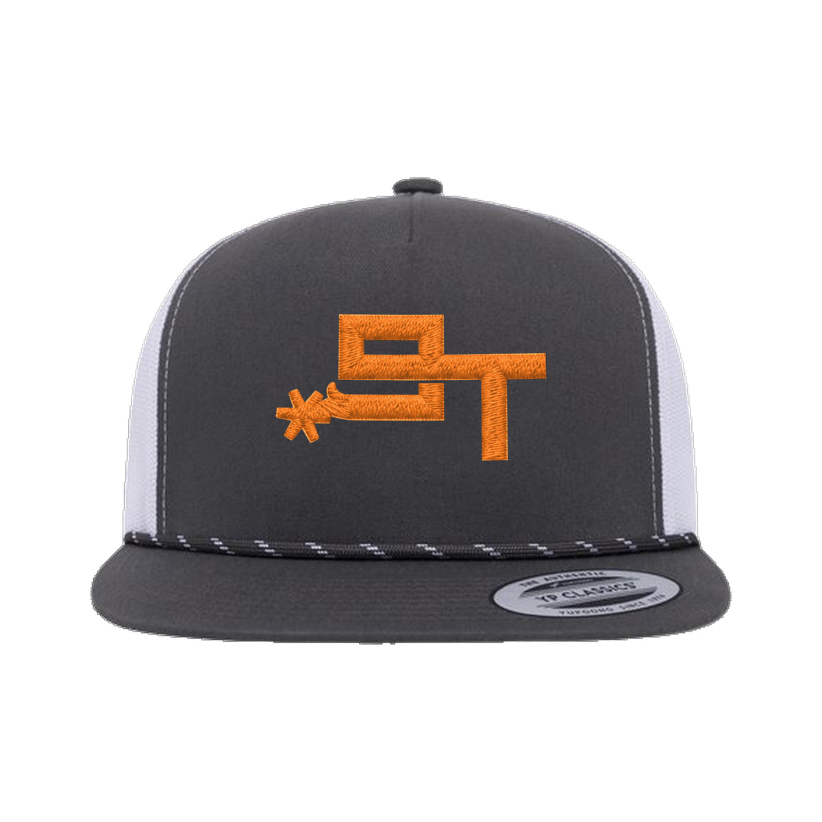 9T Spur Yupoong 6006BD Rope Hat / Charcoal/White / Orange / angle on white