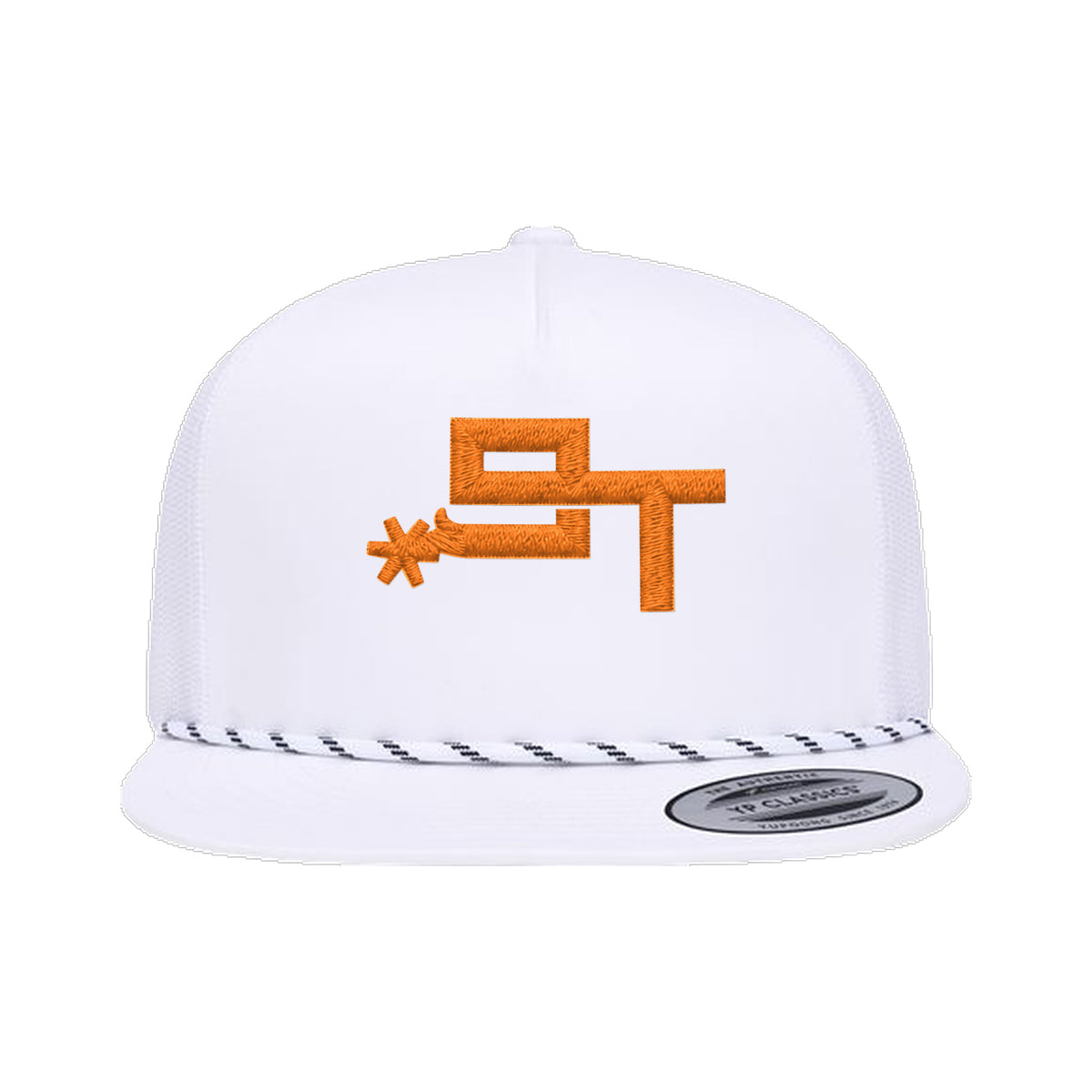 9T Spur Yupoong 6006BD Rope Hat / White / Orange / angle on white