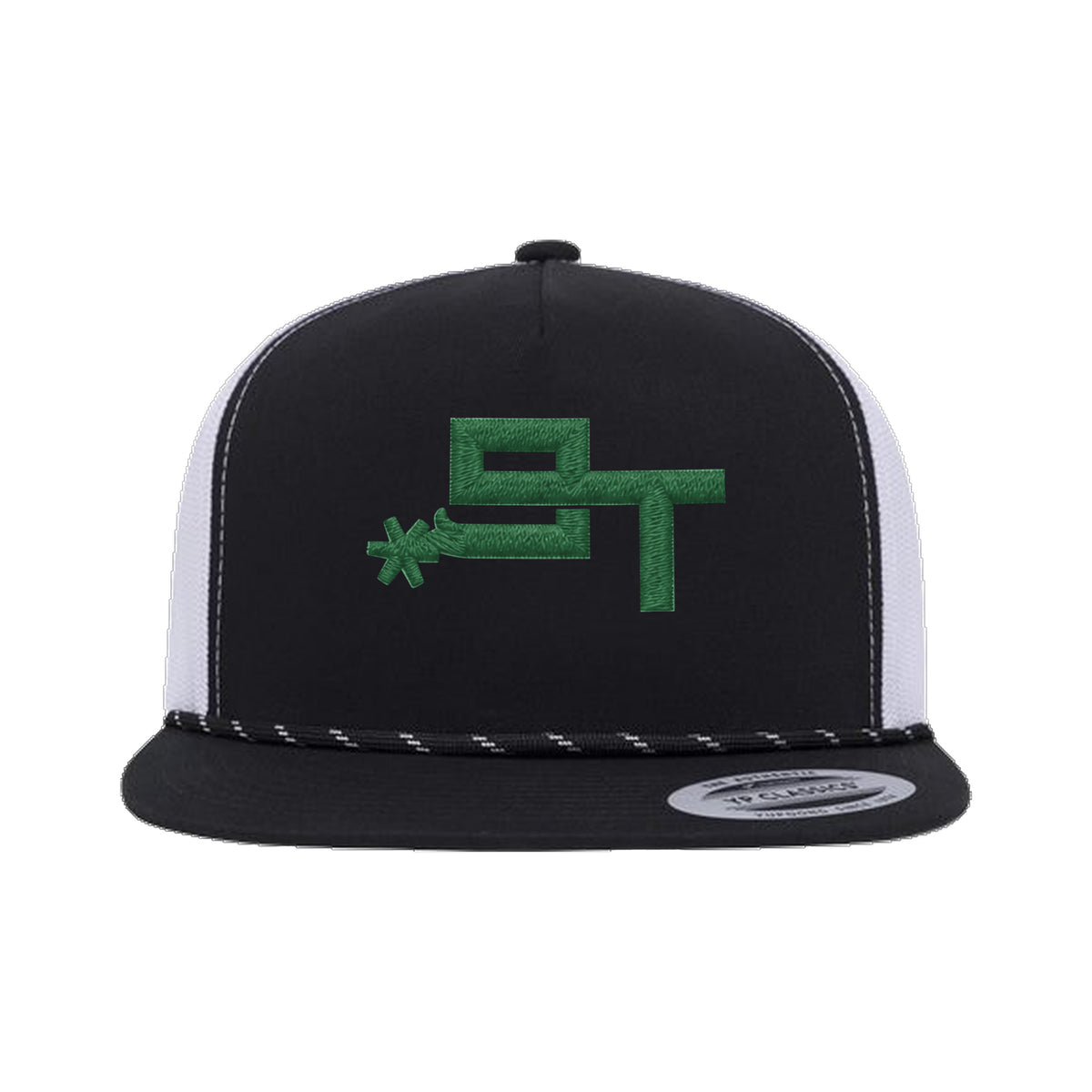 9T Spur Yupoong 6006BD Rope Hat / Black/White / Dark Green / angle on white