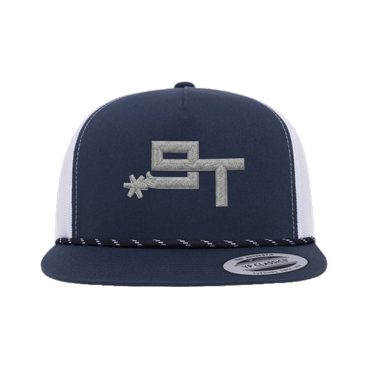 9T Spur Yupoong 6006BD Rope Hat / Navy/White / Grey / angle on white