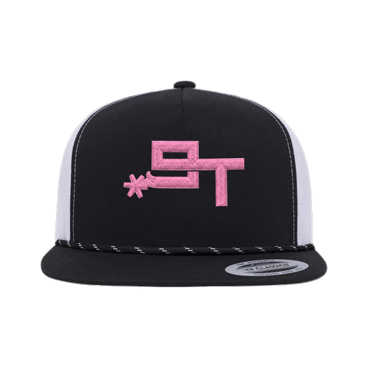 9T Spur Yupoong 6006BD Rope Hat / Black/White / Pink / angle on white