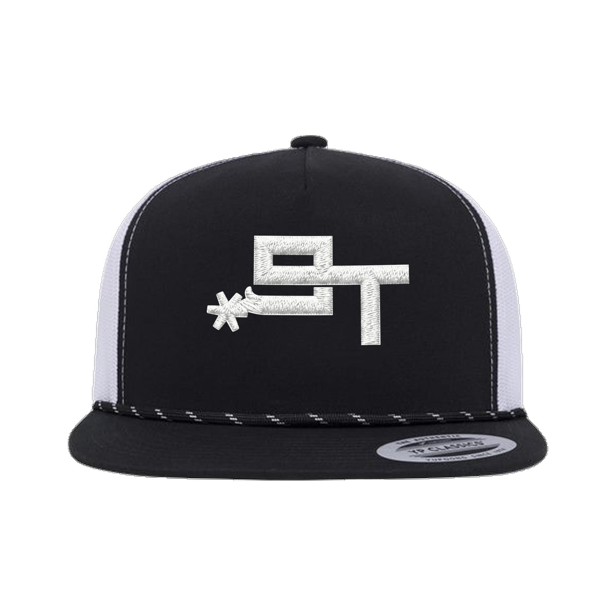 9T Spur Yupoong 6006BD Rope Hat / Black/White / White / angle on white