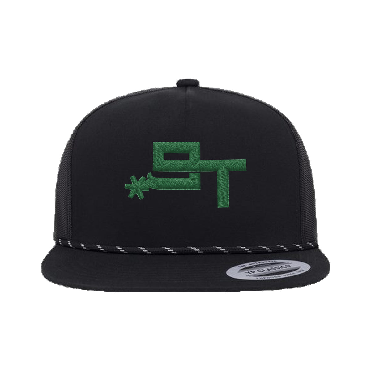 9T Spur Yupoong 6006BD Rope Hat / Black / Dark Green / angle on white