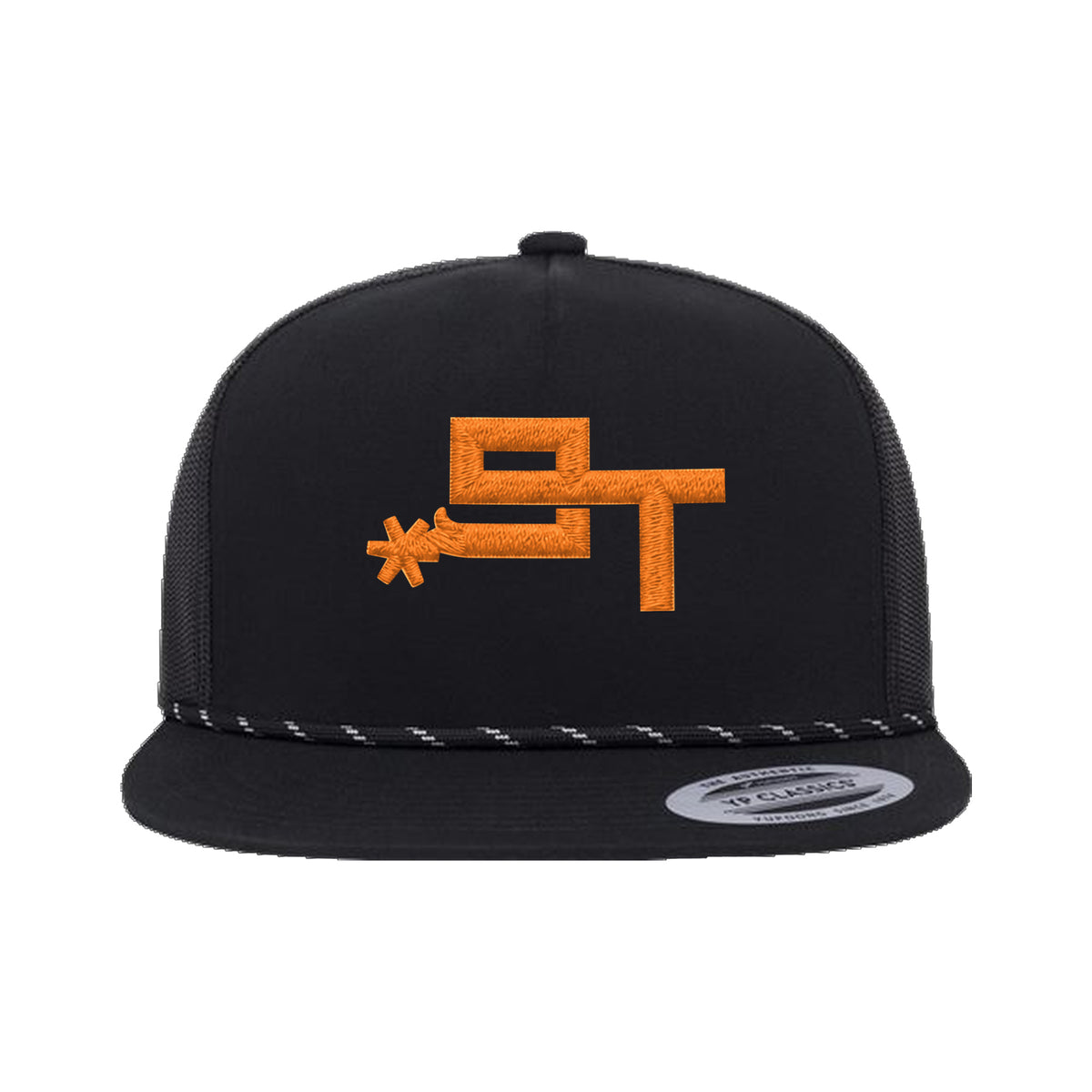 9T Spur Yupoong 6006BD Rope Hat / Black / Orange / angle on white