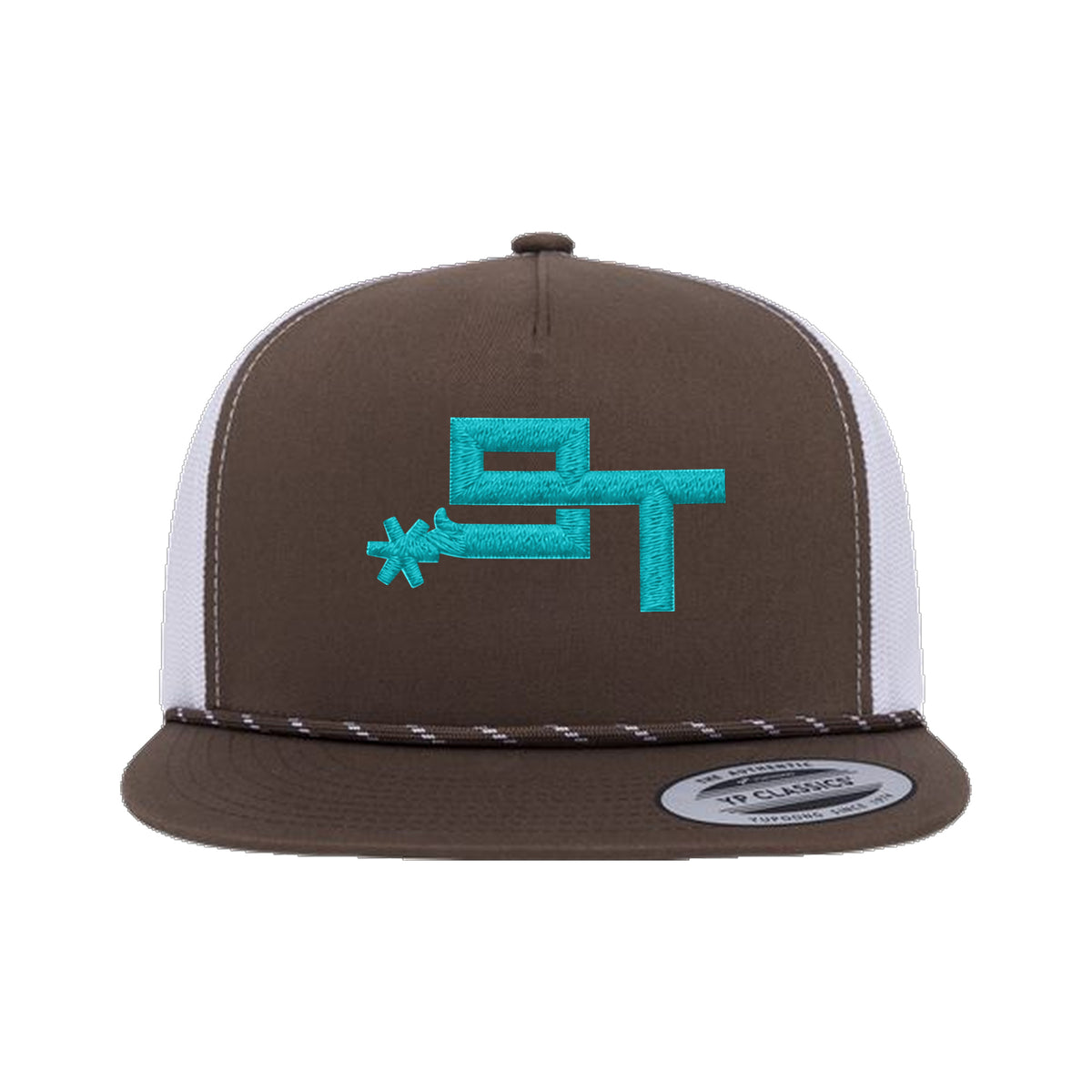 9T Spur Yupoong 6006BD Rope Hat / Brown/White / Teal / angle on white