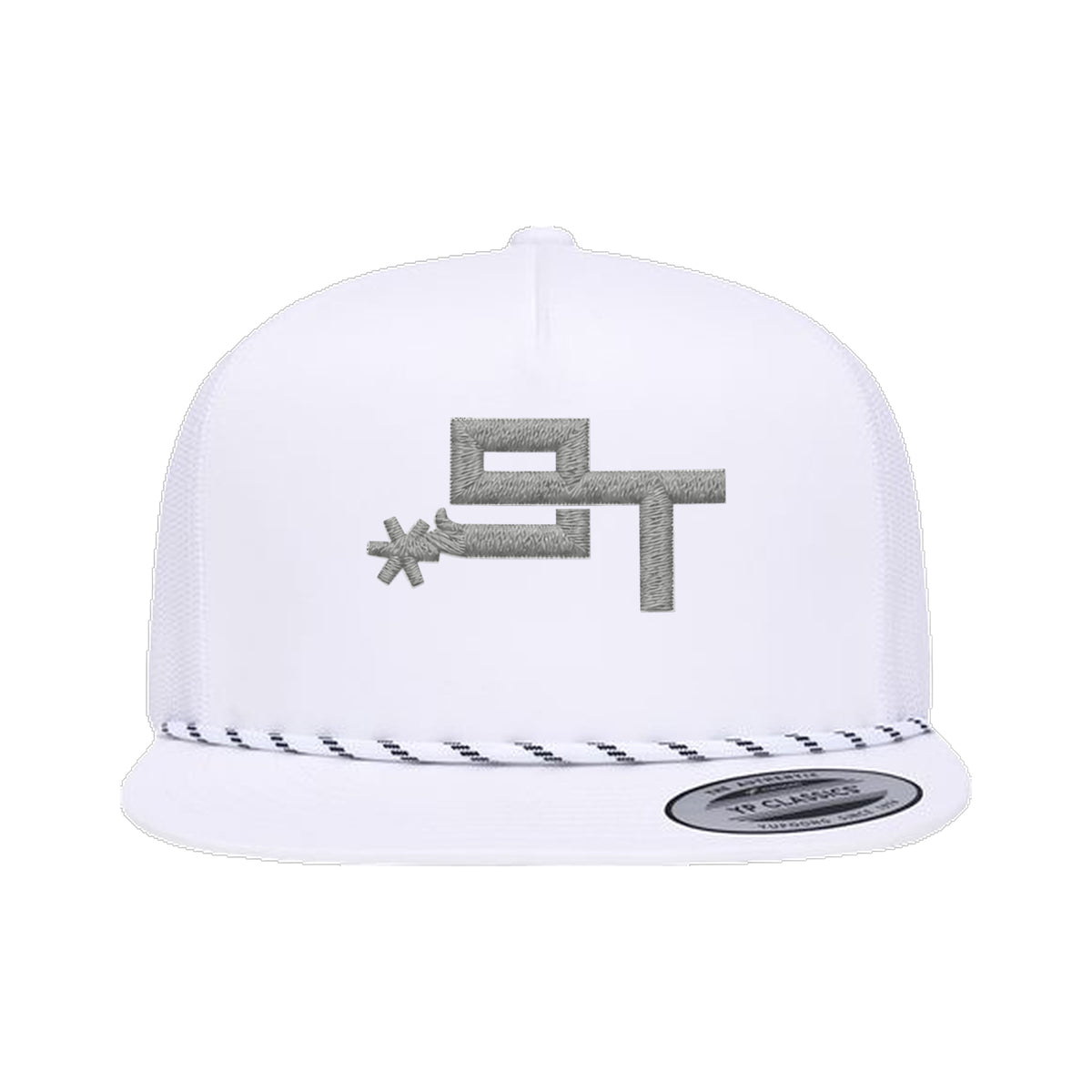 9T Spur Yupoong 6006BD Rope Hat / White / Grey / angle on white