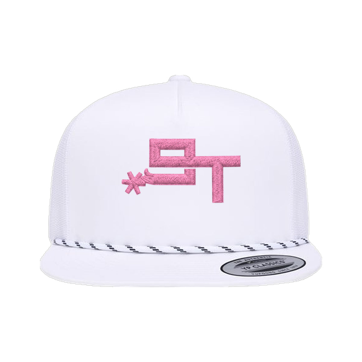 9T Spur Yupoong 6006BD Rope Hat / White / Pink / angle on white