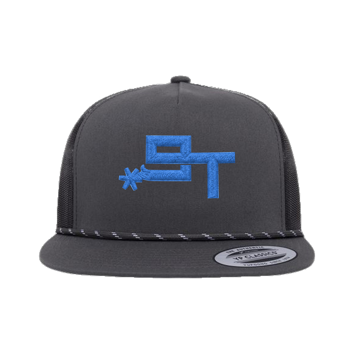 9T Spur Yupoong 6006BD Rope Hat / Charcoal/Black / Blue / angle on white