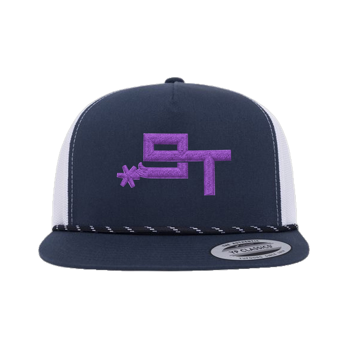9T Spur Yupoong 6006BD Rope Hat / Navy/White / Purple / angle on white