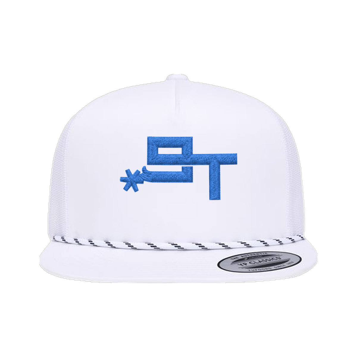 9T Spur Yupoong 6006BD Rope Hat / White / Blue / angle on white