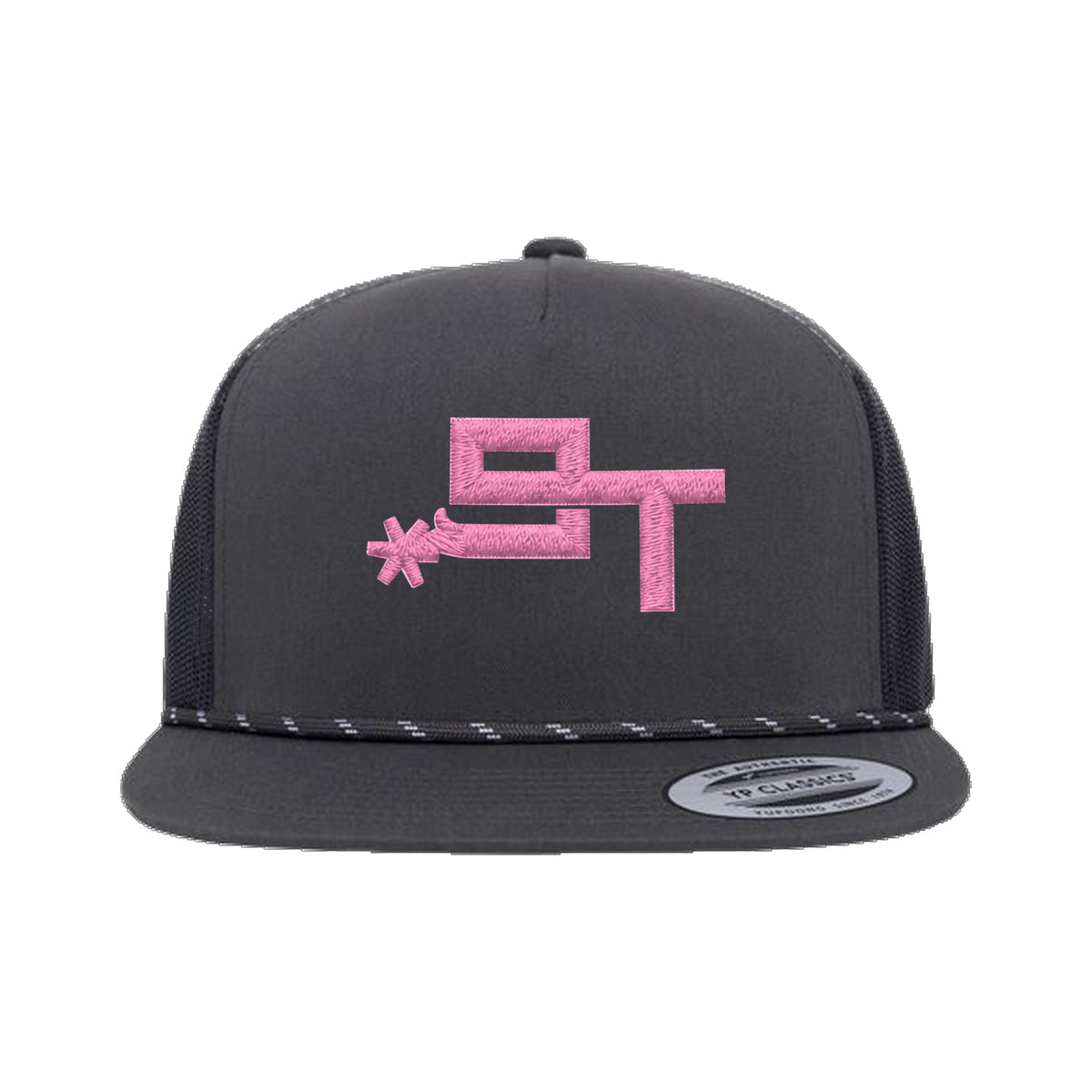 9T Spur Yupoong 6006BD Rope Hat / Charcoal / Pink / angle on white