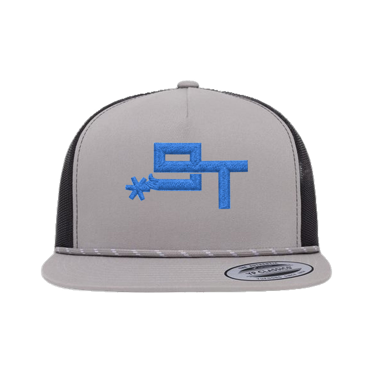 9T Spur Yupoong 6006BD Rope Hat / Silver/Black / Blue / angle on white