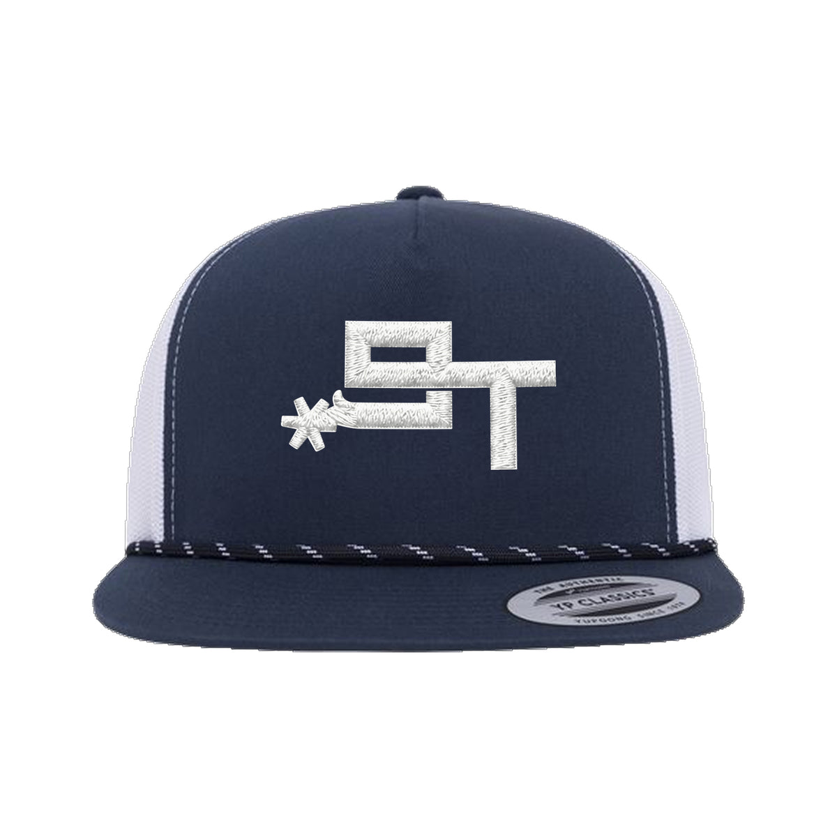 9T Spur Yupoong 6006BD Rope Hat / Navy/White / White / angle on white