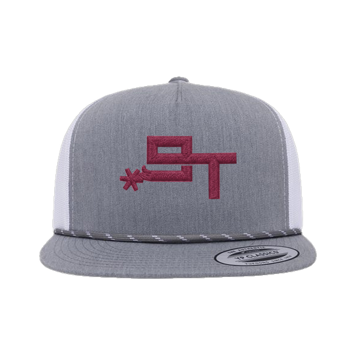9T Spur Yupoong 6006BD Rope Hat / Heather Grey/White / Maroon / angle on white