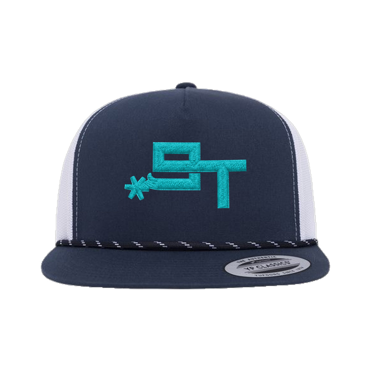 9T Spur Yupoong 6006BD Rope Hat / Navy/White / Teal / angle on white