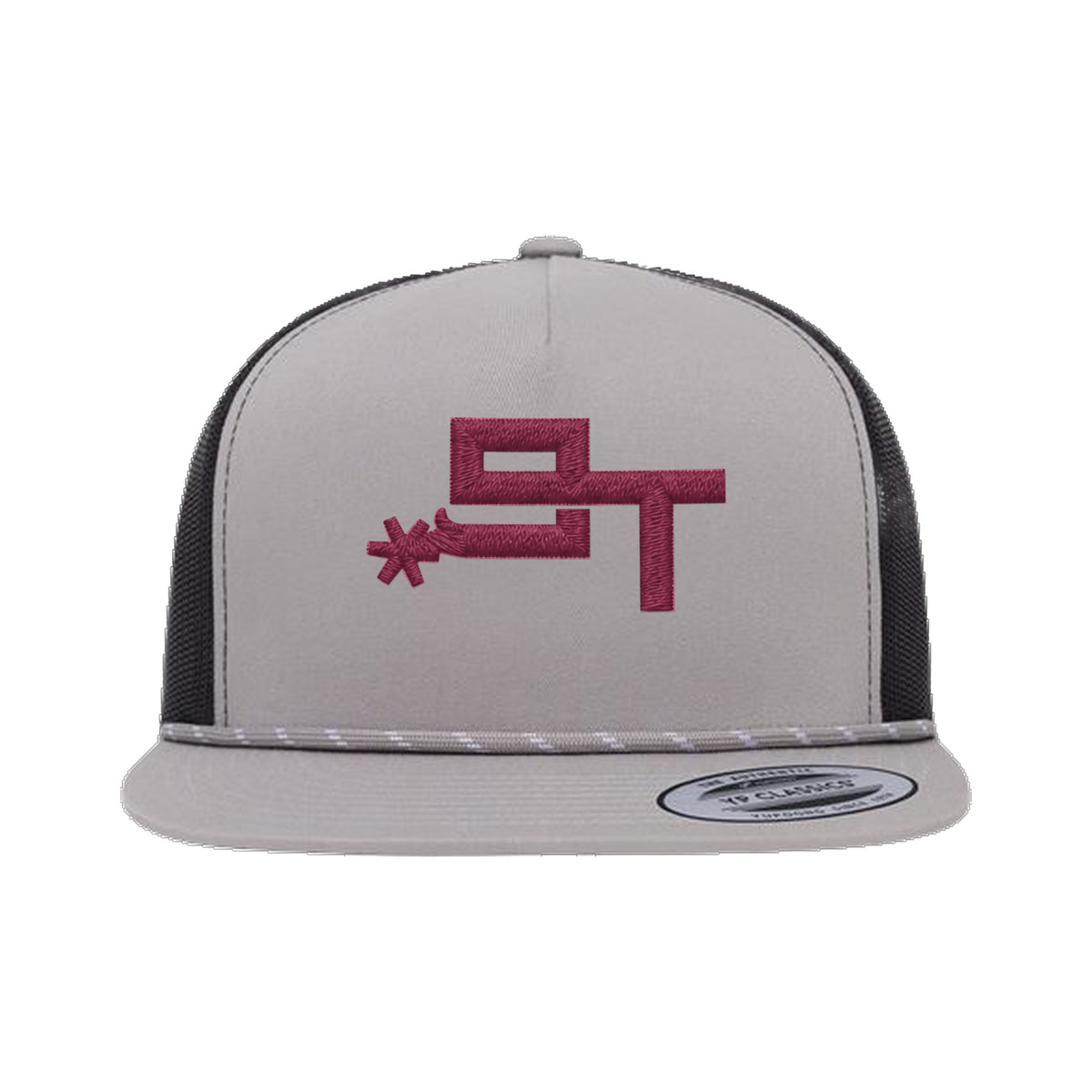 9T Spur Yupoong 6006BD Rope Hat / Silver/Black / Maroon / angle on white