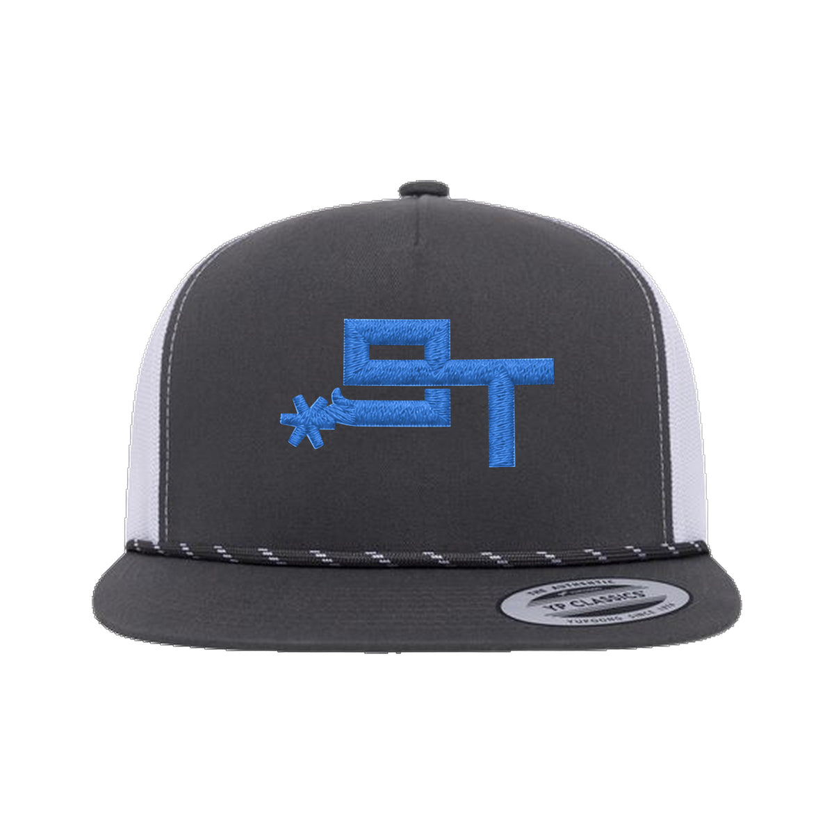 9T Spur Yupoong 6006BD Rope Hat / Charcoal/White / Blue / angle on white