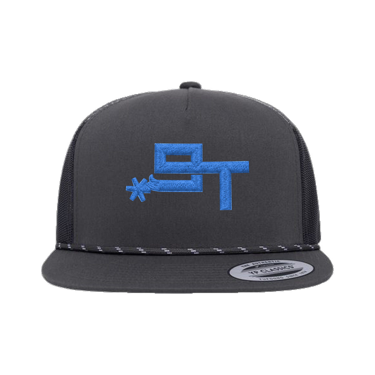 9T Spur Yupoong 6006BD Rope Hat / Charcoal / Blue / angle on white