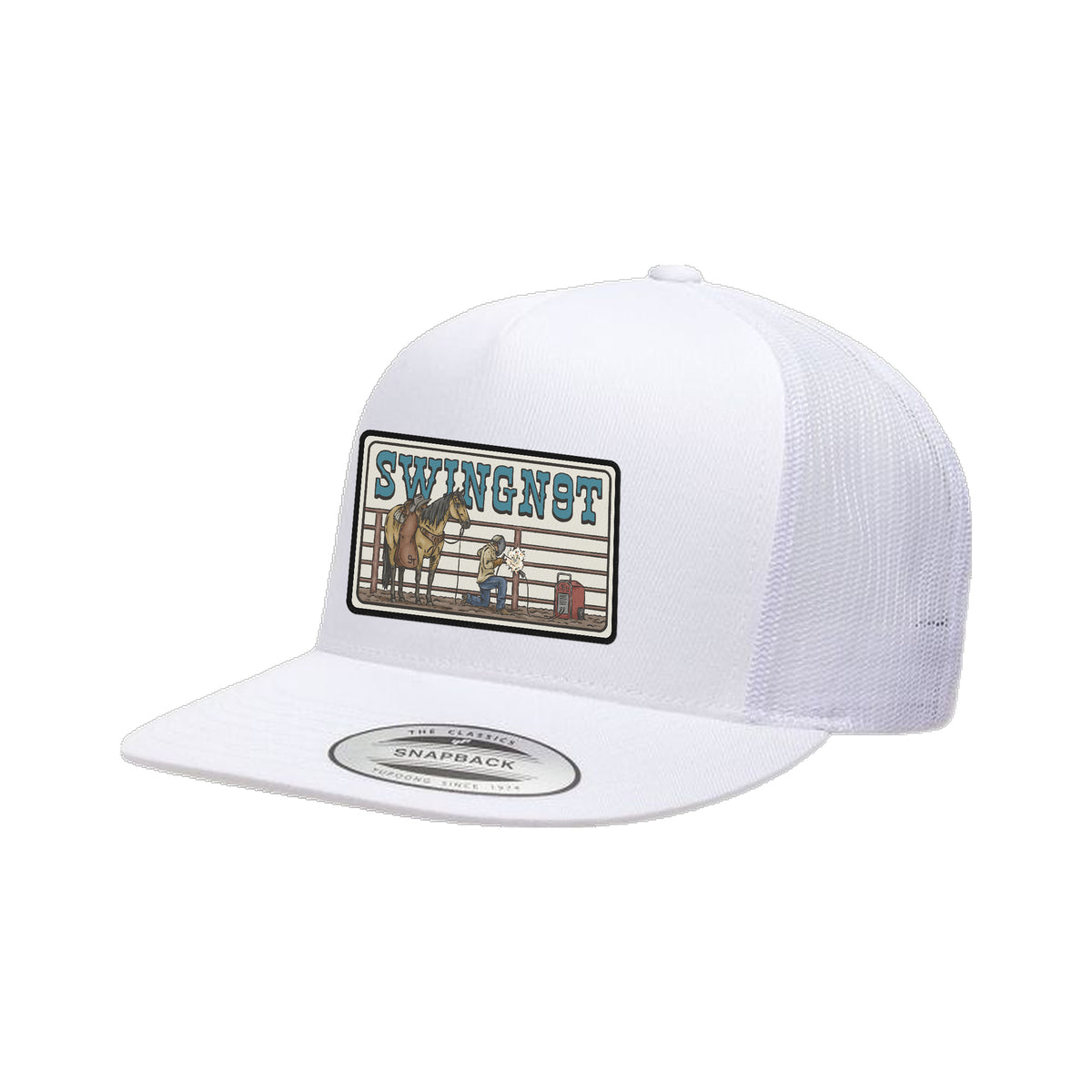 Welder Patch Yupoong 6006 Hat / White / angle on white