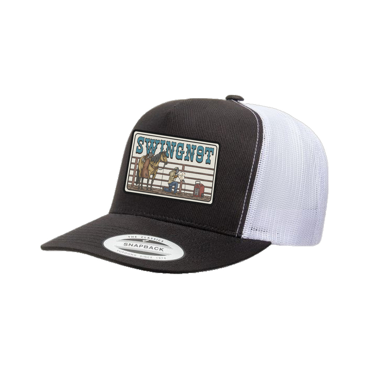 Welder Patch Yupoong 6006 Hat / Black/White / angle on white