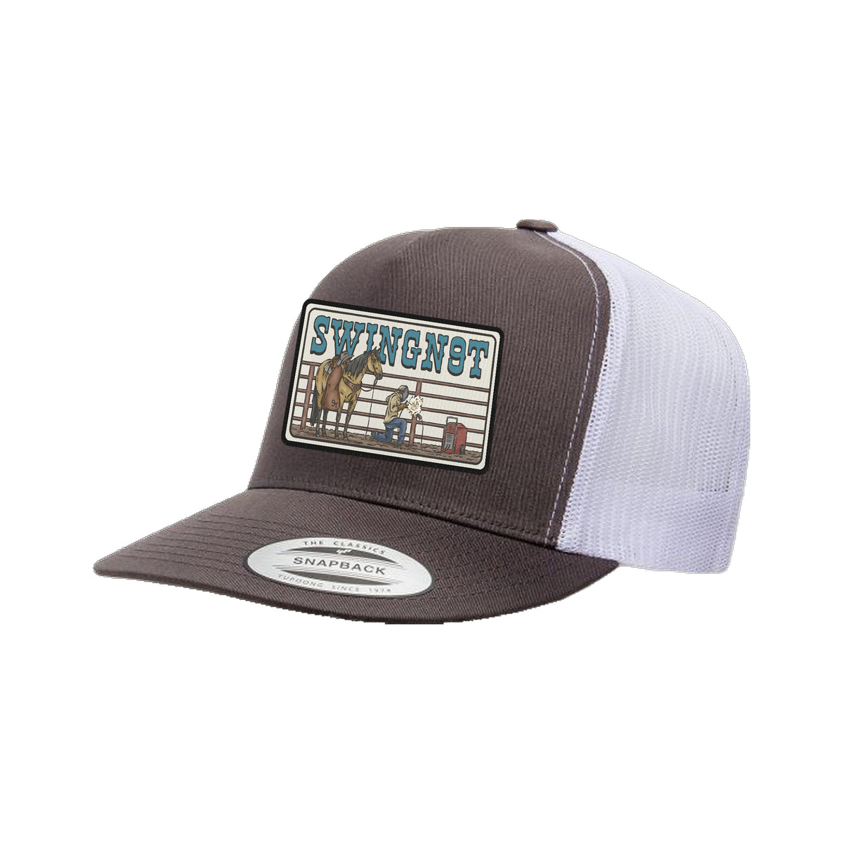 Welder Patch Yupoong 6006 Hat / Charcoal/White / angle on white