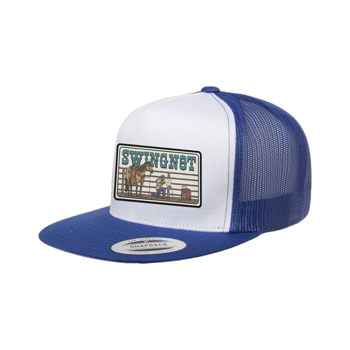 Welder Patch Yupoong 6006 Hat / Royal/White/Royal / angle on white