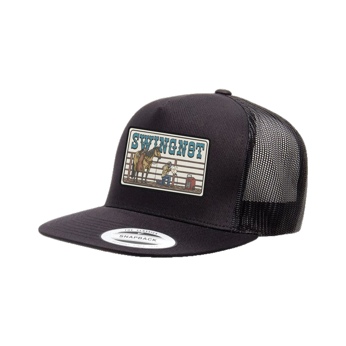 Welder Patch Yupoong 6006 Hat / Black / angle on white