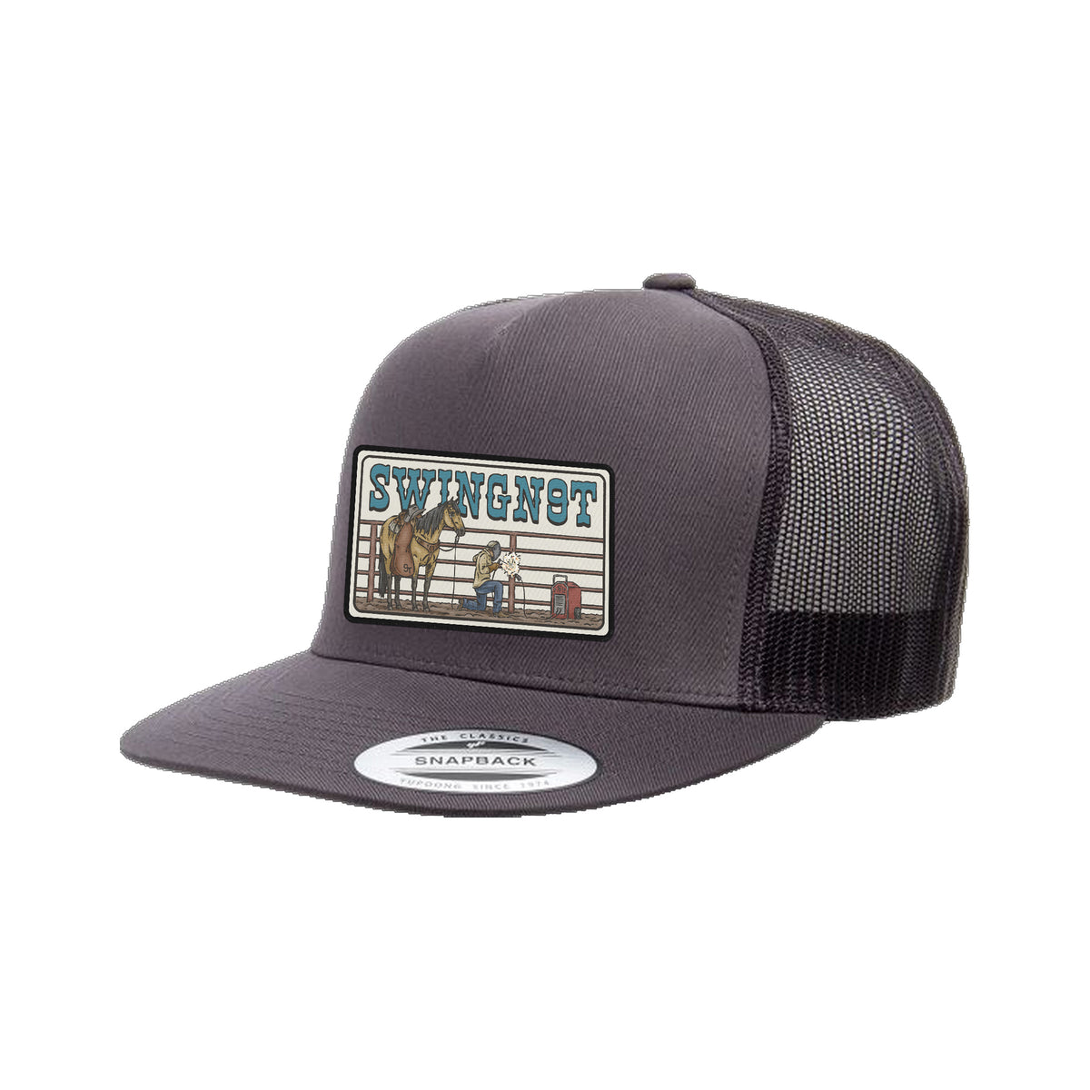 Welder Patch Yupoong 6006 Hat / Charcoal / angle on white